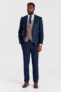 Abito blu navy Arthur con gilet in tweed a contrasto Harris Brown