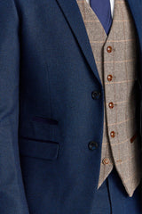 Abito blu navy Arthur con gilet in tweed a contrasto Harris Brown