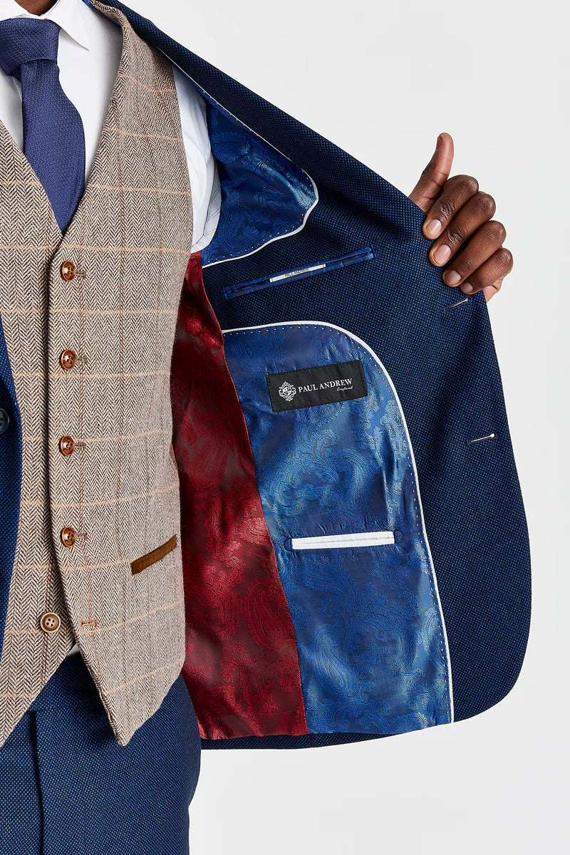 Abito blu navy Arthur con gilet in tweed a contrasto Harris Brown