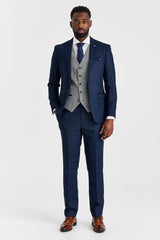 Abito blu navy Arthur con gilet in tweed grigio Harris a contrasto