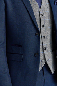Abito blu navy Arthur con gilet in tweed grigio Harris a contrasto