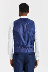 Abito blu navy Arthur con gilet in tweed grigio Harris a contrasto