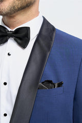 Aspen - Blazer da smoking con collo a scialle blu da uomo