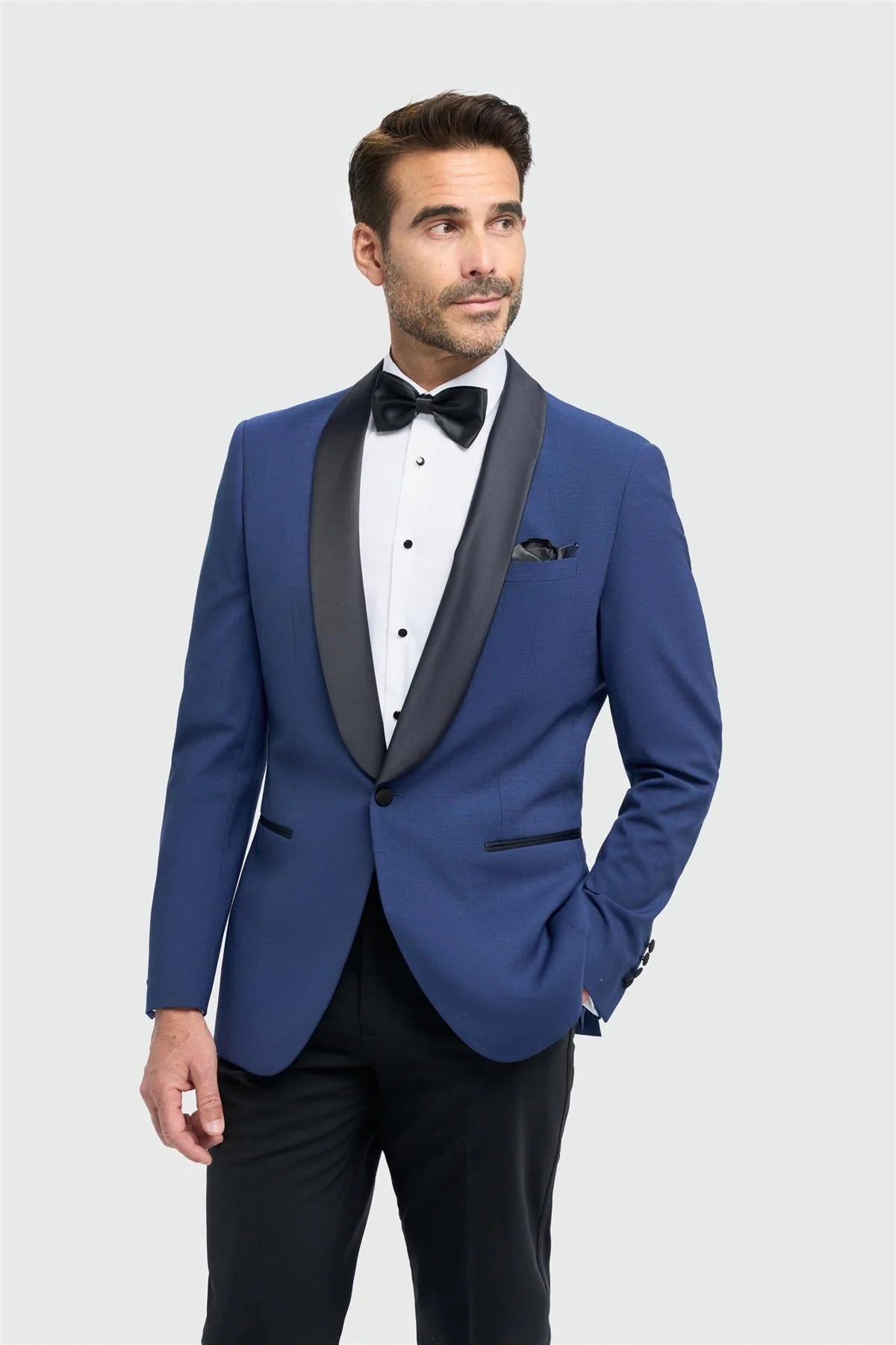 Aspen - Blazer da smoking con collo a scialle blu da uomo