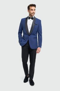 Aspen - Blazer da smoking con collo a scialle blu da uomo