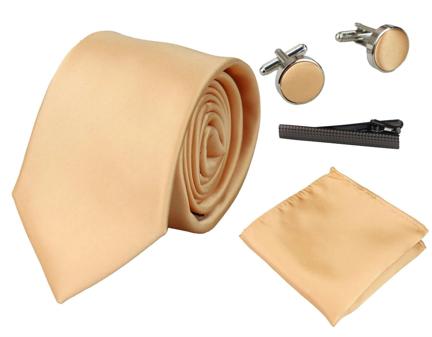 Satin Silk Gold Tie Gift Set Pocket Square Cuff Links Tie Shiny Satin