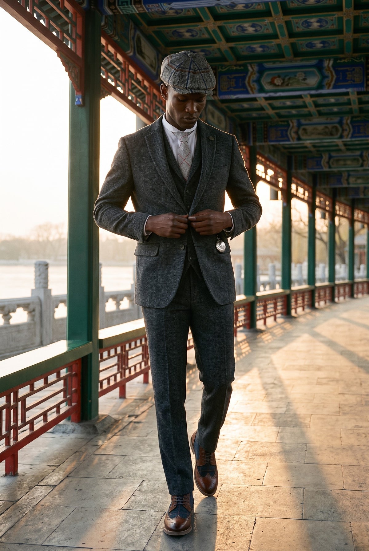Look #881 styled with Abito da uomo in tweed a spina di pesce grigio antracite, 3 pezzi - STZ11