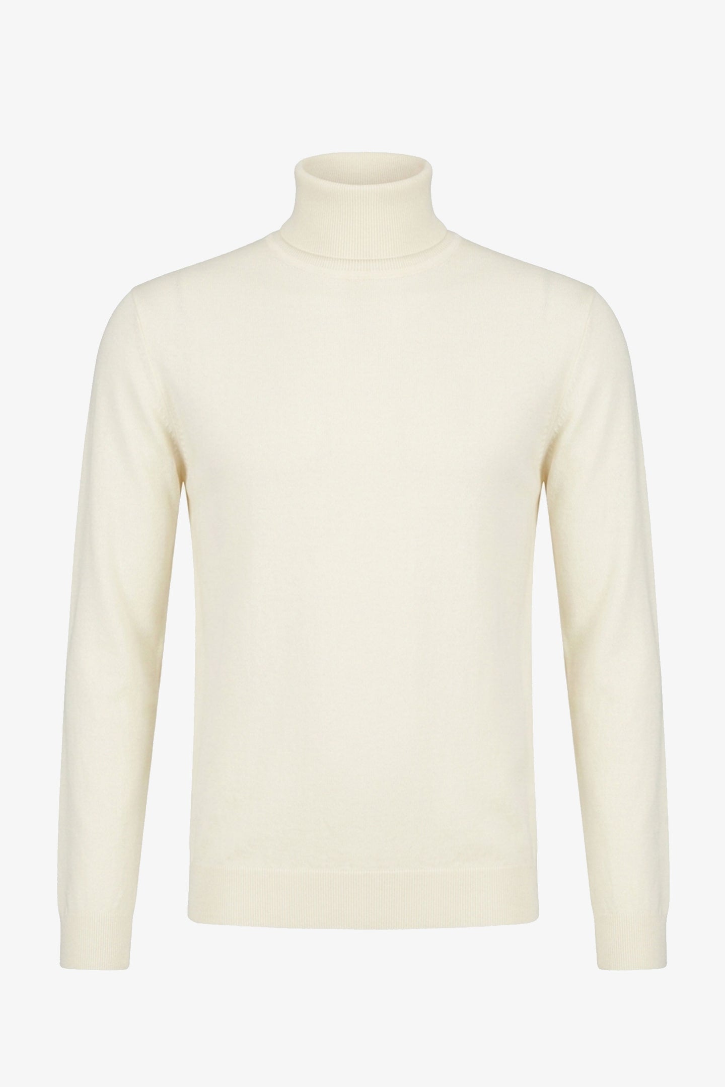 Maglione da uomo a collo alto color crema, in morbido misto viscosa, a maniche lunghe.