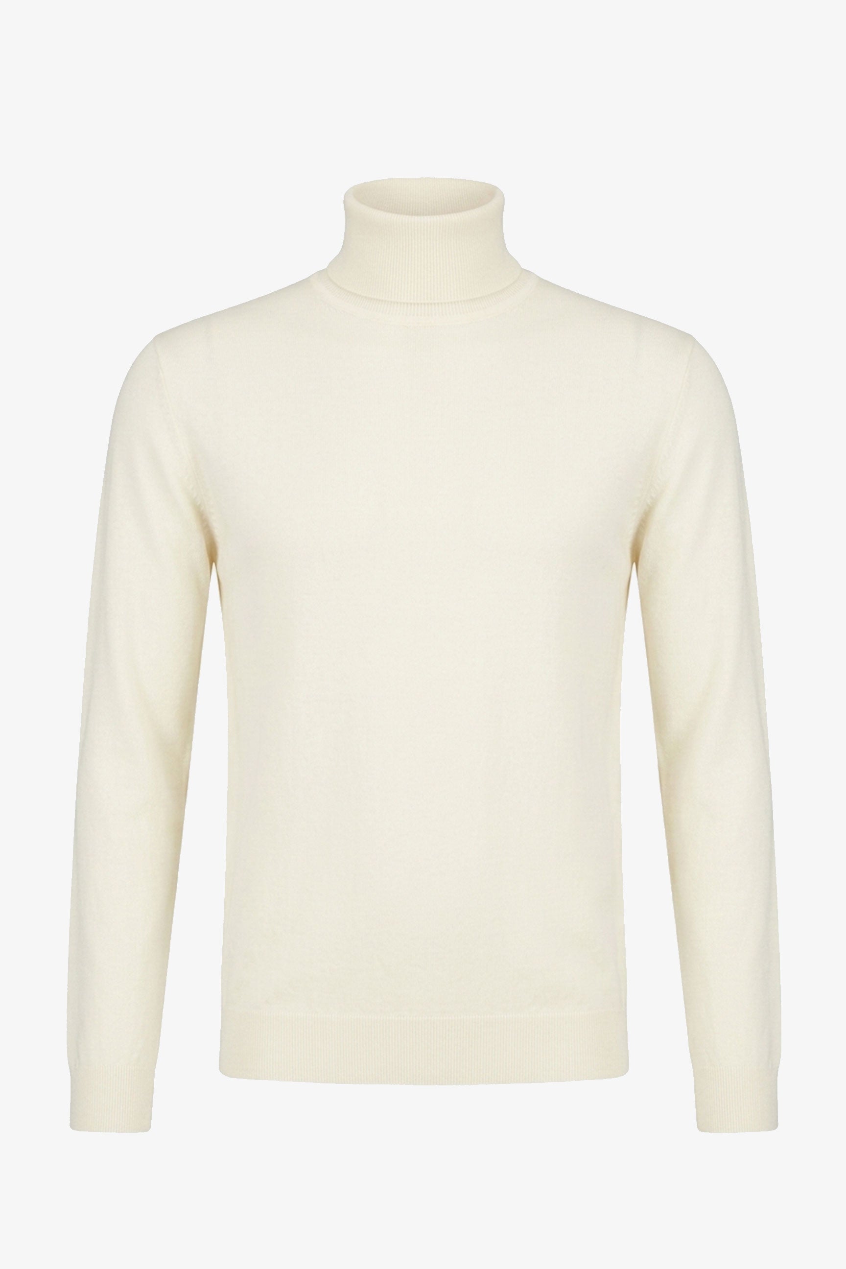 Maglione da uomo a collo alto color crema, in morbido misto viscosa, a maniche lunghe.