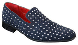 Mens Suede Slip On Loafers Shoes Stud Spikes Silver Smart Casual Shiny Party