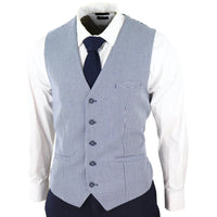 Baresi Men's 3-Piece Grey and Navy Contrasting Classic Summer Check Suit