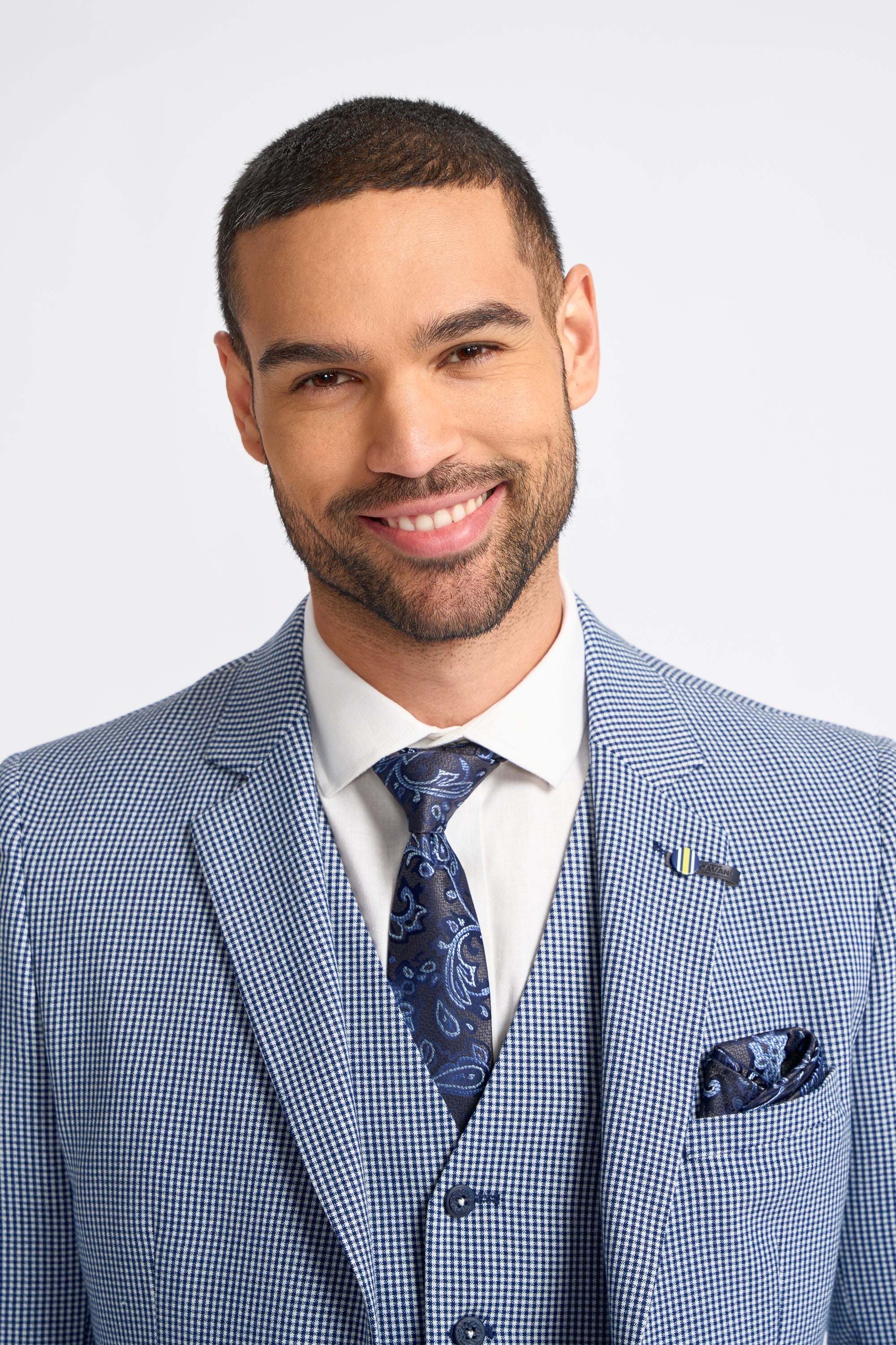 Abito estivo classico a quadri a contrasto grigio e blu navy da uomo Baresi, 3 pezzi