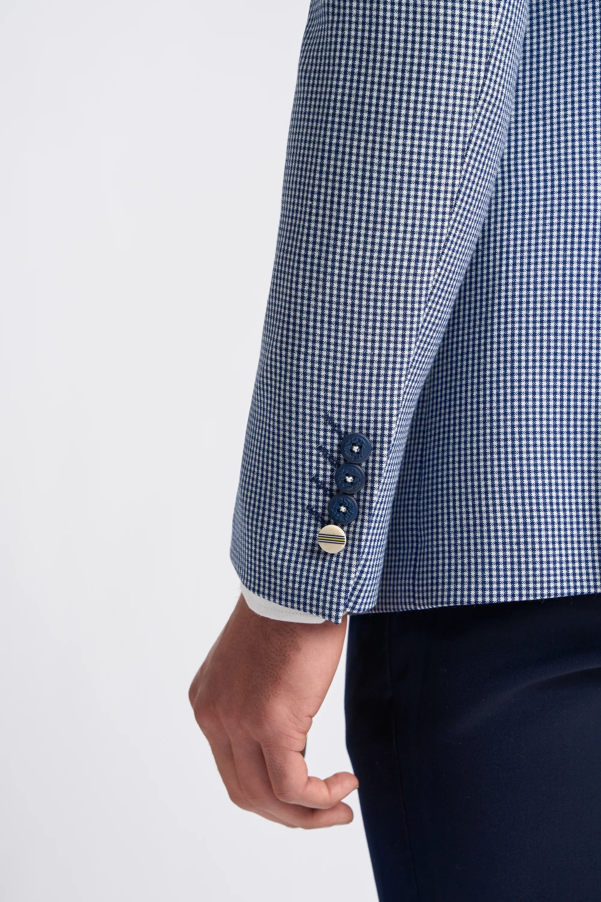 Abito estivo classico a quadri a contrasto grigio e blu navy da uomo Baresi, 3 pezzi