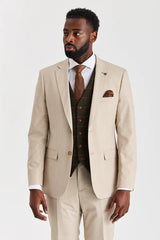 Abito beige Belmont con gilet in tweed verde Harris