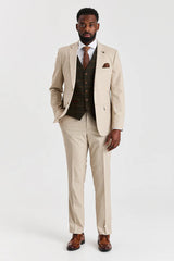 Abito beige Belmont con gilet in tweed verde Harris