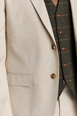 Abito beige Belmont con gilet in tweed verde Harris