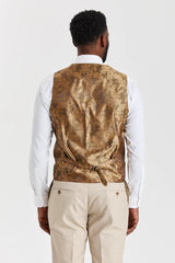 Abito beige Belmont con gilet in tweed verde Harris