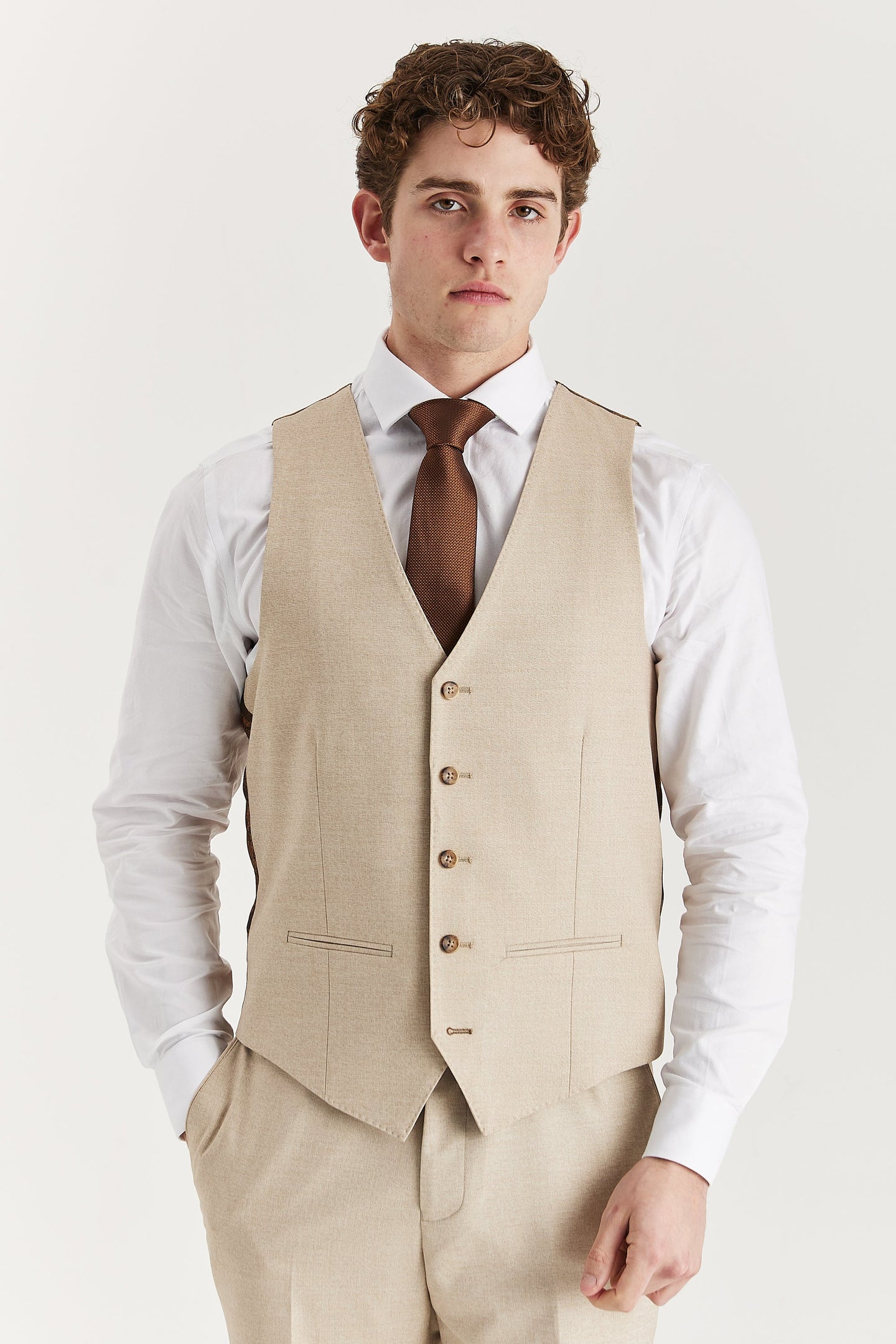 Belmont - Gilet su misura beige da uomo