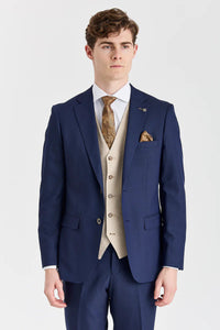 Abito blu navy Belmont con gilet beige a contrasto Belmont