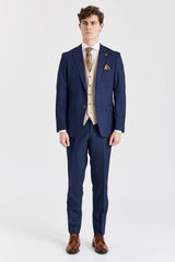 Abito blu navy Belmont con gilet beige a contrasto Belmont