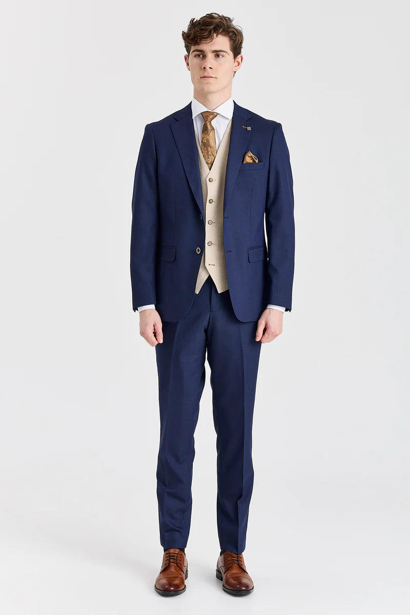 Abito blu navy Belmont con gilet beige a contrasto Belmont