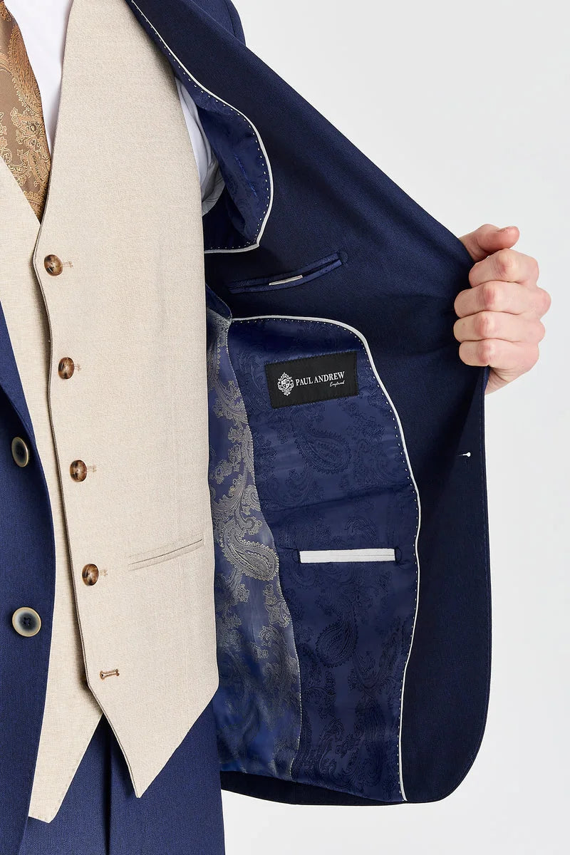 Abito blu navy Belmont con gilet beige a contrasto Belmont