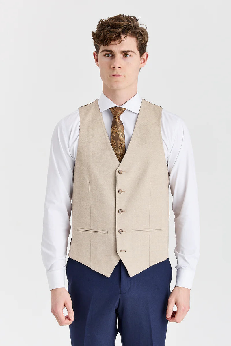 Abito blu navy Belmont con gilet beige a contrasto Belmont