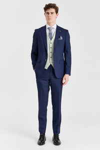 Abito blu navy Belmont con gilet a contrasto color salvia Belmont.