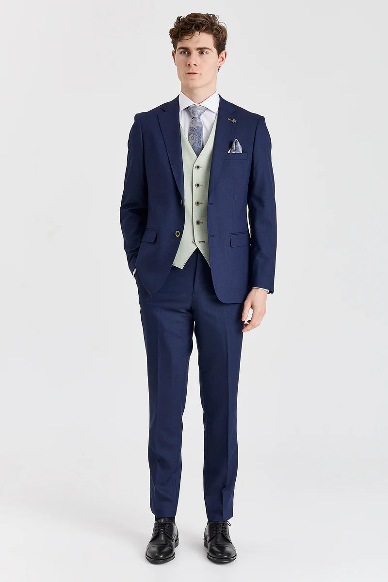 Abito blu navy Belmont con gilet a contrasto color salvia Belmont.