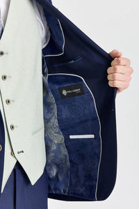 Abito blu navy Belmont con gilet a contrasto color salvia Belmont.