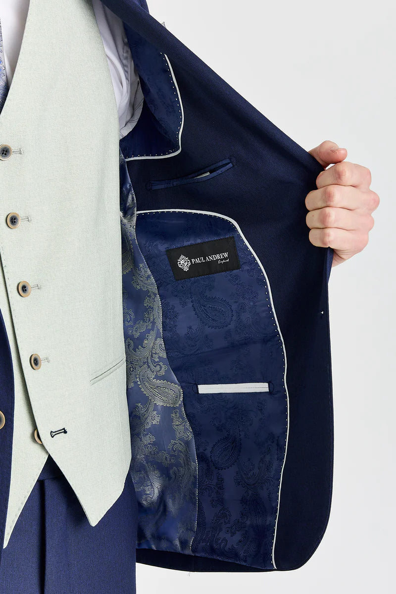 Abito blu navy Belmont con gilet a contrasto color salvia Belmont.