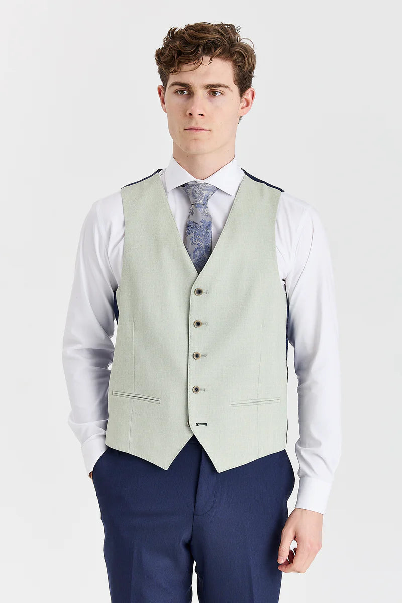 Abito blu navy Belmont con gilet a contrasto color salvia Belmont.