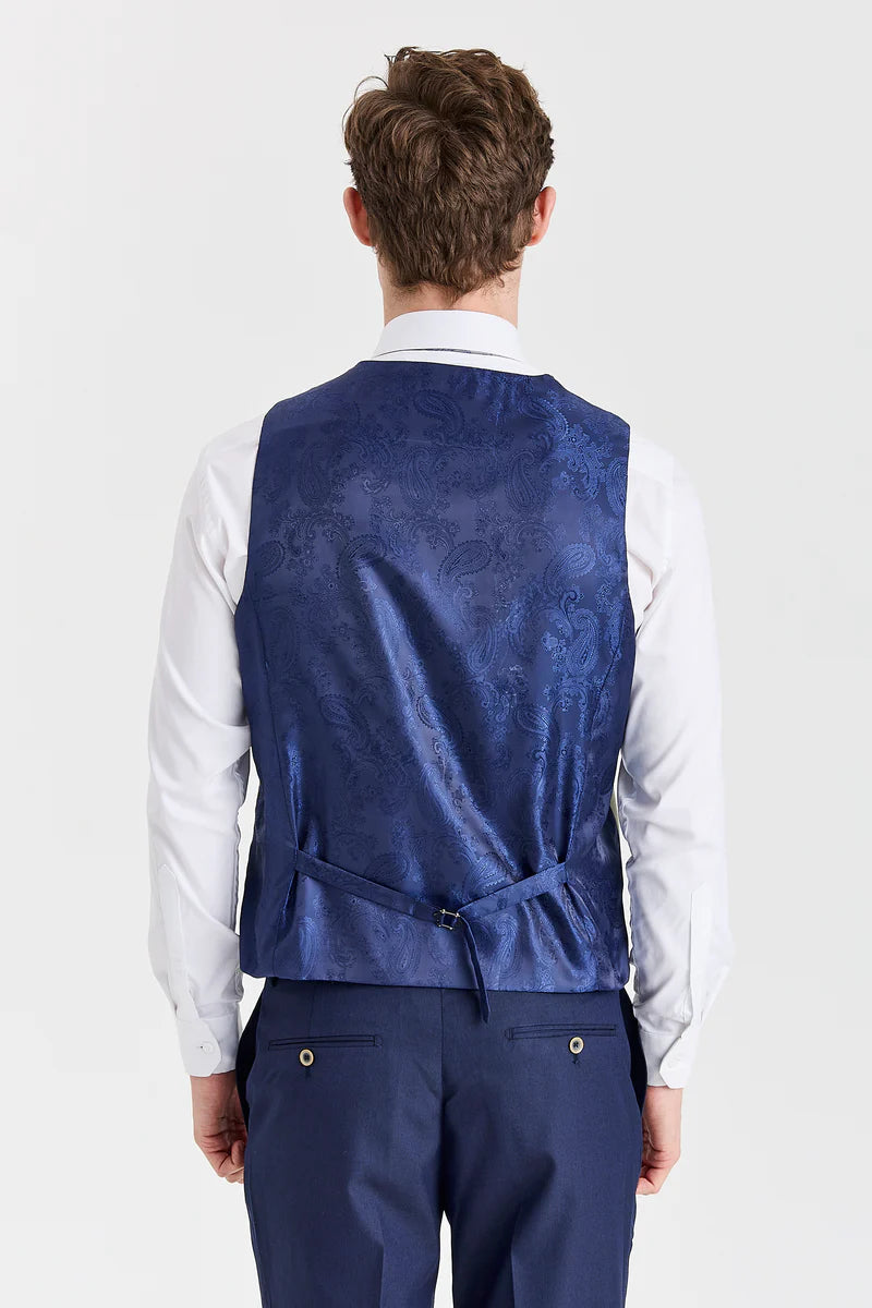 Abito blu navy Belmont con gilet a contrasto color salvia Belmont.