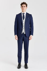 Abito blu navy Belmont con gilet a contrasto argento Belmont