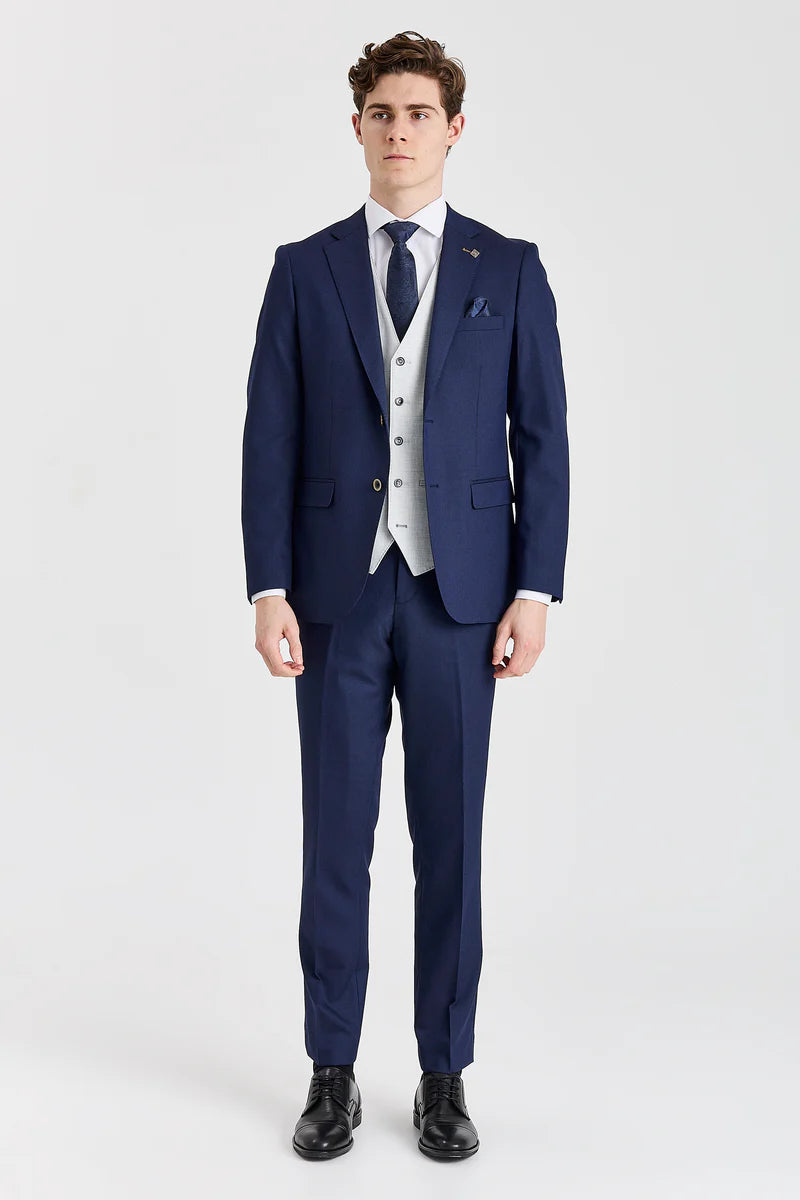 Abito blu navy Belmont con gilet a contrasto argento Belmont