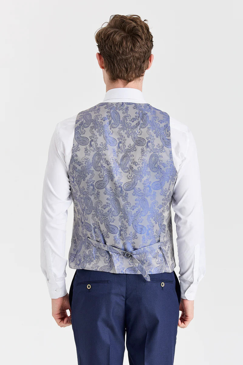 Abito blu navy Belmont con gilet a contrasto argento Belmont