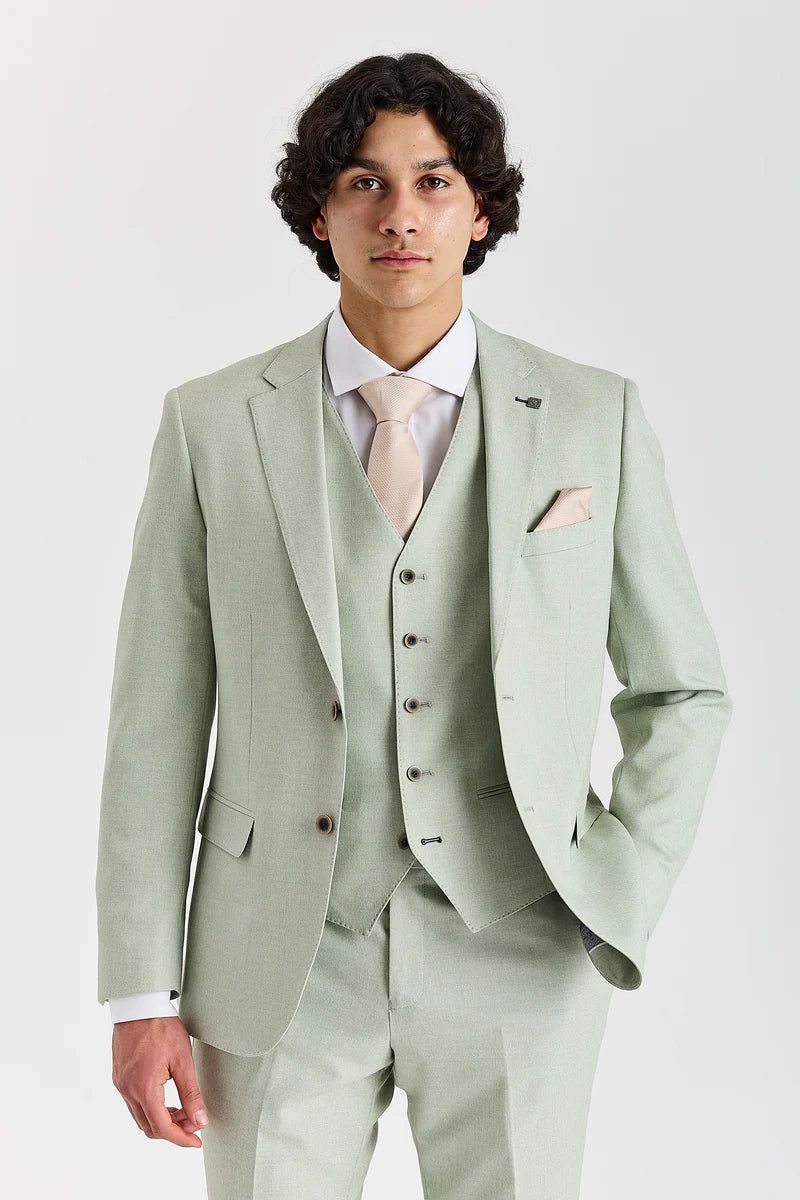 Belmont - Abito da sposo a tre pezzi color verde salvia per uomo