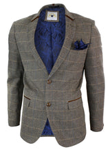 Mens Herringbone Tweed Marc Darcy Tan Brown Slim Fit 2 Button Blazer Check Jacket