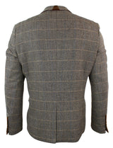 Mens Herringbone Tweed Marc Darcy Tan Brown Slim Fit 2 Button Blazer Check Jacket