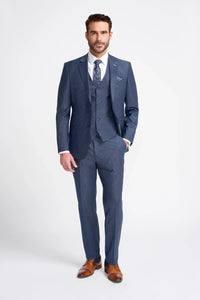 Bond - Men's Navy Check 3 Piece Tailored Fit Suit
