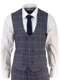 Mens Blue Tweed Check 3 Piece Suit