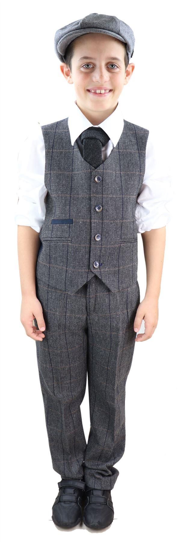 Boys Grey Tweed 3 Piece Peaky Blinders Suit Albert - Wedding Suit