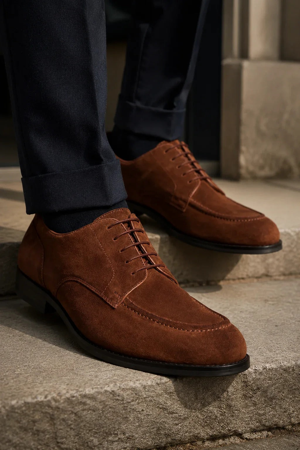 Brera - Scarpe Derby classiche stringate da uomo in camoscio marrone