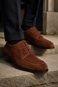 Brera - Scarpe Derby classiche stringate da uomo in camoscio marrone