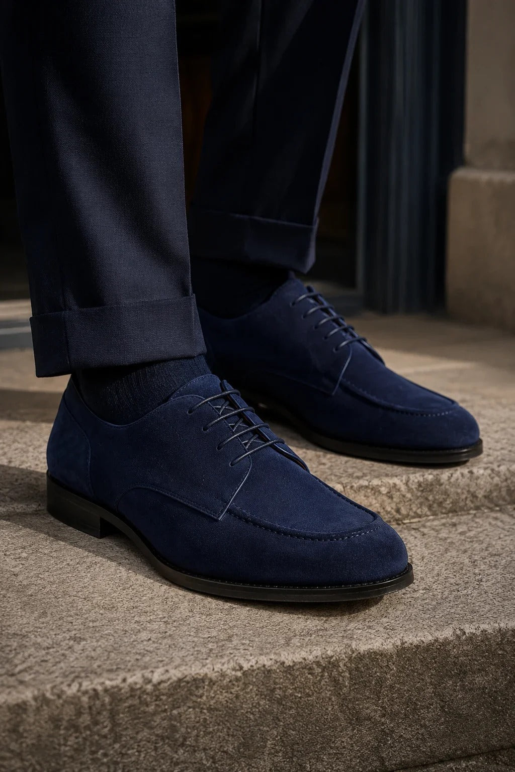 Brera - Scarpe Derby classiche stringate da uomo in camoscio blu navy