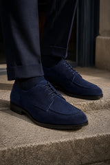 Brera - Scarpe Derby classiche stringate da uomo in camoscio blu navy
