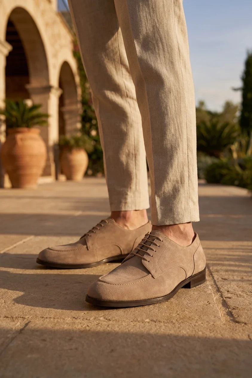 Brera - Scarpe Derby classiche stringate da uomo in camoscio color sabbia