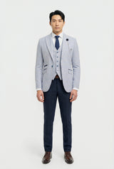 Abito da uomo a 3 pezzi con motivo a quadri blu cielo e pantaloni blu navy a contrasto