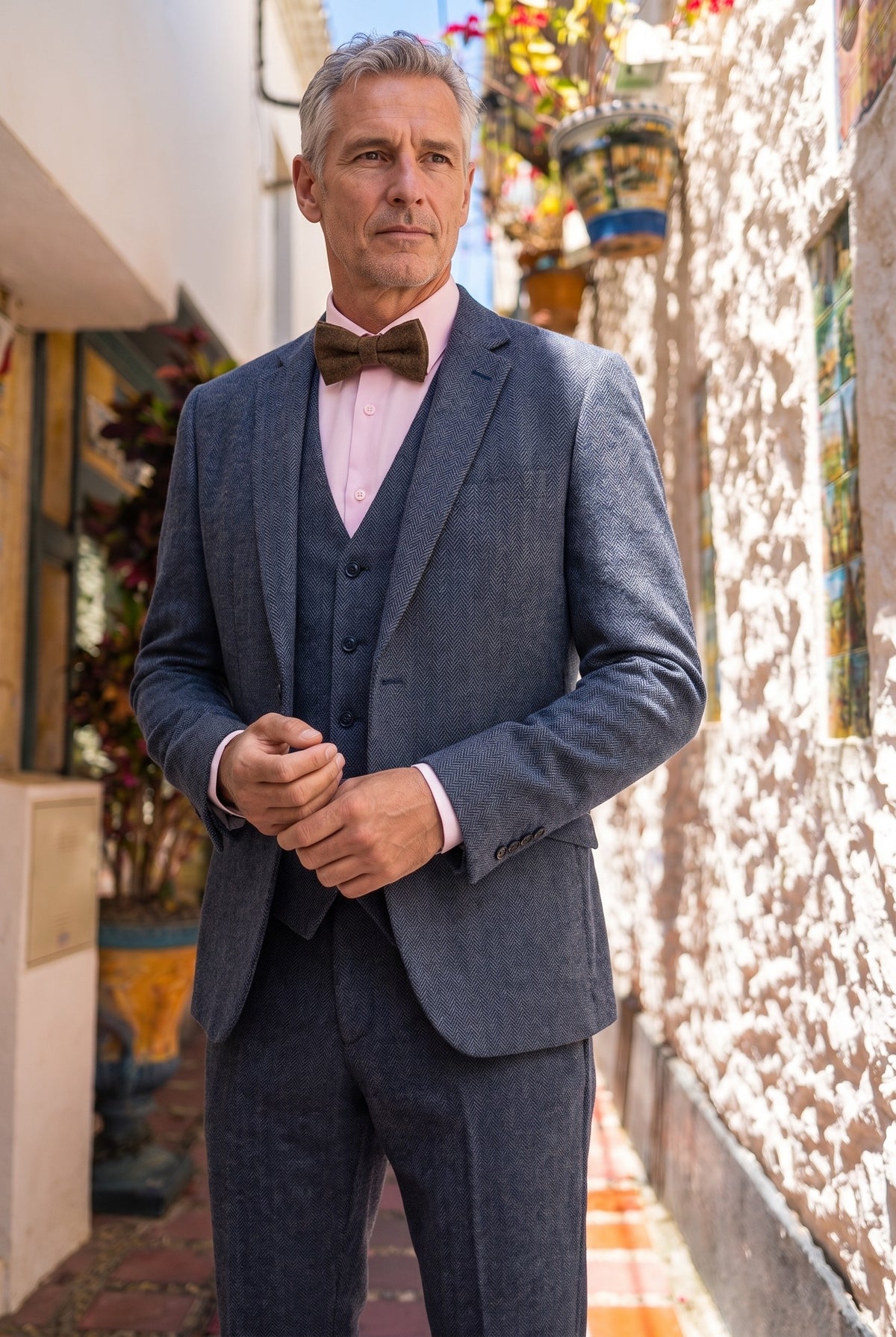 Look #956 styled with Thomas - Abito da uomo in tweed misto lana blu navy, 3 pezzi