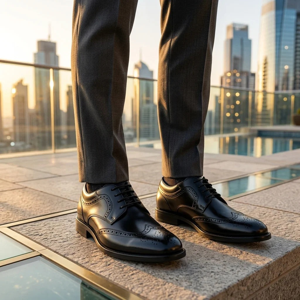 Cambridge - Scarpe Derby da uomo nere con punta a coda di rondine